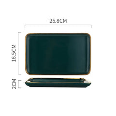 Tableware Green Ceramic Dinner Set Gold Inlay Porcelain Dessert Plate