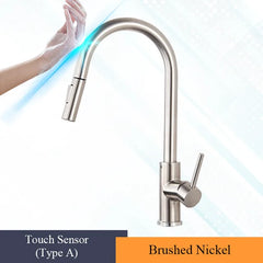 Pull Out Touch Sensor Kitchen Faucet 360 Rotation Smart Kitchen Tap