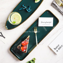 Tableware Green Ceramic Dinner Set Gold Inlay Porcelain Dessert Plate