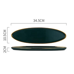 Tableware Green Ceramic Dinner Set Gold Inlay Porcelain Dessert Plate