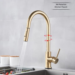 Pull Out Touch Sensor Kitchen Faucet 360 Rotation Smart Kitchen Tap
