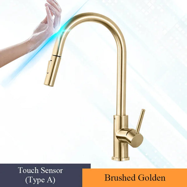 Pull Out Touch Sensor Kitchen Faucet 360 Rotation Smart Kitchen Tap