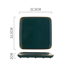 Tableware Green Ceramic Dinner Set Gold Inlay Porcelain Dessert Plate