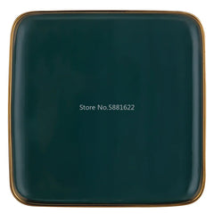 Tableware Green Ceramic Dinner Set Gold Inlay Porcelain Dessert Plate