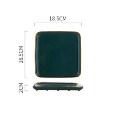 Tableware Green Ceramic Dinner Set Gold Inlay Porcelain Dessert Plate