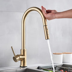 Pull Out Touch Sensor Kitchen Faucet 360 Rotation Smart Kitchen Tap