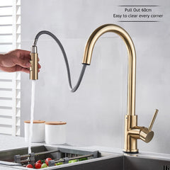 Pull Out Touch Sensor Kitchen Faucet 360 Rotation Smart Kitchen Tap