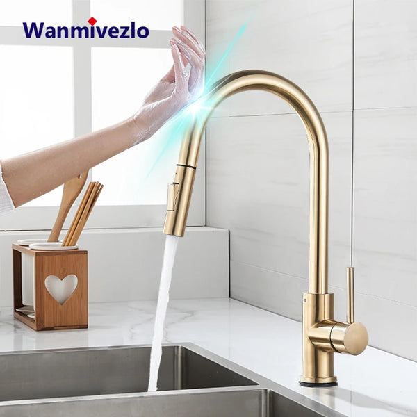 Pull Out Touch Sensor Kitchen Faucet 360 Rotation Smart Kitchen Tap