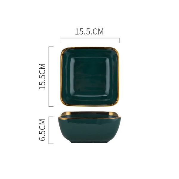 Tableware Green Ceramic Dinner Set Gold Inlay Porcelain Dessert Plate