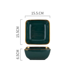 Tableware Green Ceramic Dinner Set Gold Inlay Porcelain Dessert Plate