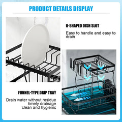 Large 2 tier dish drying rack for kitchen countertops dish draining rack