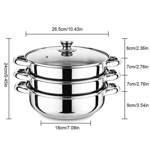 3 Tier Food Steamer with Lid Stainless Steel Steamer Cooker Steamer Pot