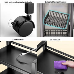 Cabinet storage rack 4 layers of black metal rack multi-layer storage rack