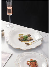 Gold border double line bead ceramic plate Premium Western style Plates
