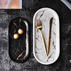 European Style Marble Plates Ceramic Dinner Set Gold Plates Tableware