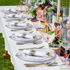 Gold Plastic Dinnerware Set for Guests Disposable set Napkins for Wedding
