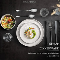 Stoneware Dinnerware Set for 4 Chip Resistant Plates and Bowls