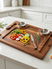 Acacia Wood Serving Plate with Grooves Carved Meat Wooden Plate