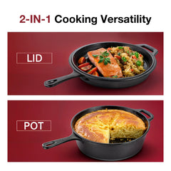 Dutch Oven Skillet Combo Cast Iron Cookware Multi Cooker Frying Pan