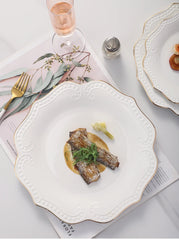 Gold border double line bead ceramic plate Premium Western style Plates