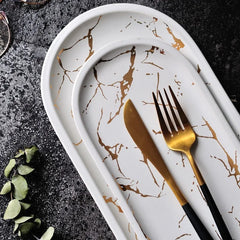 European Style Marble Plates Ceramic Dinner Set Gold Plates Tableware