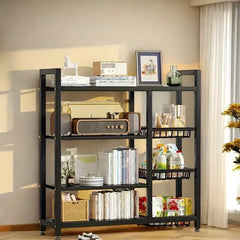 Cabinet storage rack 4 layers of black metal rack multi-layer storage rack