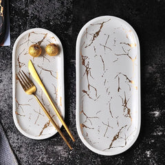 European Style Marble Plates Ceramic Dinner Set Gold Plates Tableware