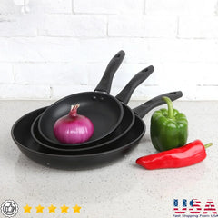 NonStick Aluminum Skillet Set Lightweight Skillets Dishwasher Safe Cookware