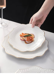Gold border double line bead ceramic plate Premium Western style Plates