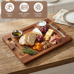 Acacia Wood Serving Plate with Grooves Carved Meat Wooden Plate
