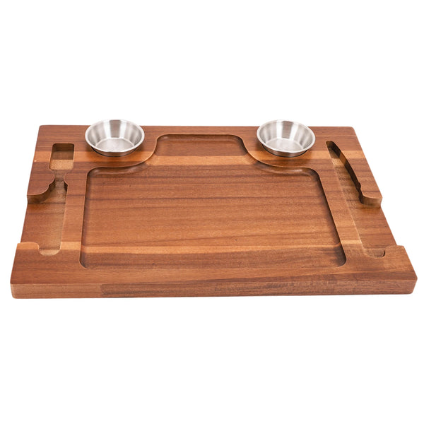 Acacia Wood Serving Plate with Grooves Carved Meat Wooden Plate