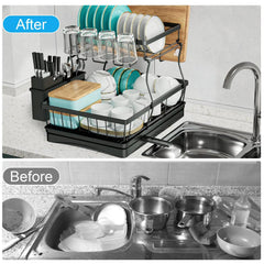 Large 2 tier dish drying rack for kitchen countertops dish draining rack