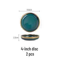 Gold Edging Green Porcelain Plates Food Dinner Set Dishes Salad Soup Bowl