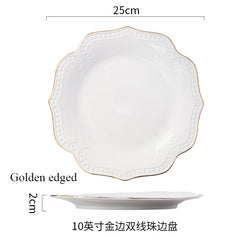 Gold border double line bead ceramic plate Premium Western style Plates
