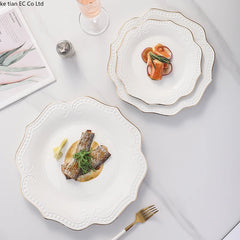 Gold border double line bead ceramic plate Premium Western style Plates