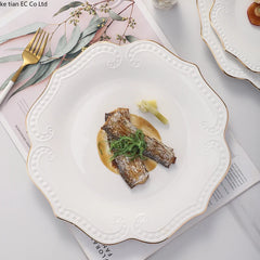 Gold border double line bead ceramic plate Premium Western style Plates