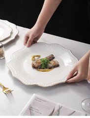 Gold border double line bead ceramic plate Premium Western style Plates