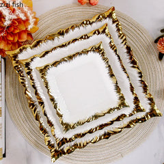 Golden Edged Ceramic Dining Plate Western Steak Plate Sushi Plates