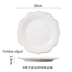 Gold border double line bead ceramic plate Premium Western style Plates