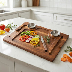Acacia Wood Serving Plate with Grooves Carved Meat Wooden Plate