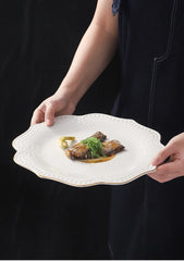 Gold border double line bead ceramic plate Premium Western style Plates