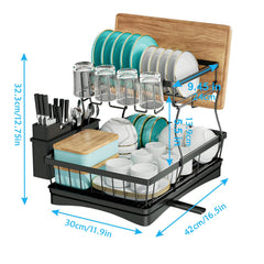 Large 2 tier dish drying rack for kitchen countertops dish draining rack