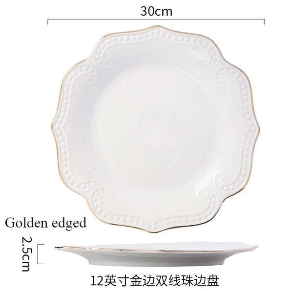 Gold border double line bead ceramic plate Premium Western style Plates