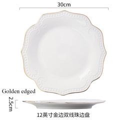 Gold border double line bead ceramic plate Premium Western style Plates