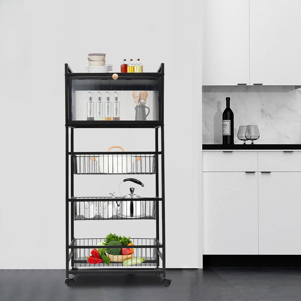 Kitchen Storage Rack Brake Casters Black  Kitchen Accessories
