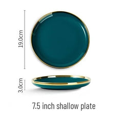 Gold Edging Green Porcelain Plates Food Dinner Set Dishes Salad Soup Bowl