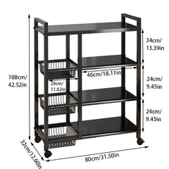 Cabinet storage rack 4 layers of black metal rack multi-layer storage rack