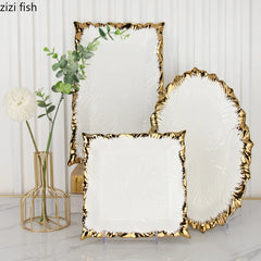 Golden Edged Ceramic Dining Plate Western Steak Plate Sushi Plates