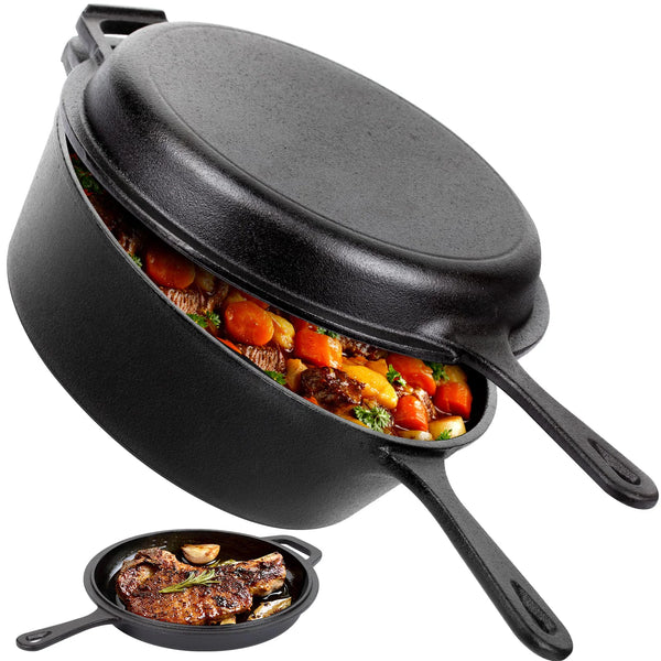 Dutch Oven Skillet Combo Cast Iron Cookware Multi Cooker Frying Pan