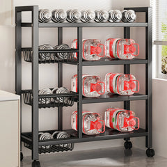 Cabinet storage rack 4 layers of black metal rack multi-layer storage rack